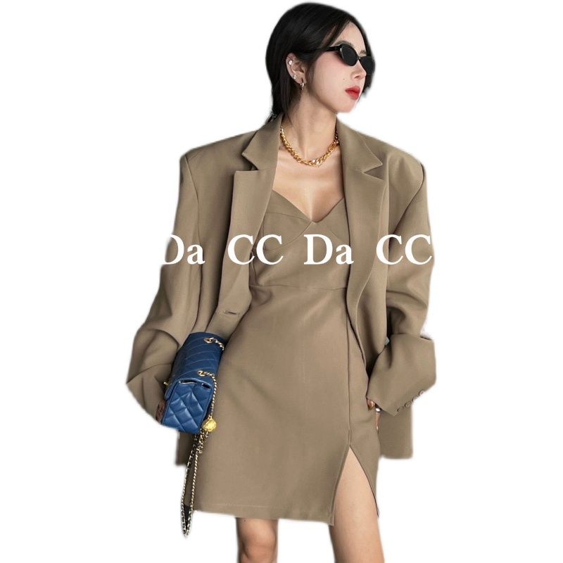 Hot!F &amp; X Bộ Áo Khoác + Đầm Hai Dây Ngắn Phong Cách Hàn Quốc Dễ Phối Đồ Thời Trang Mùa Xuân Dành Cho Bạn Nữ 2022