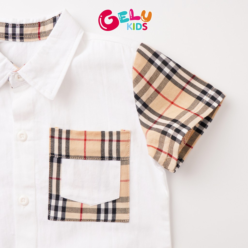 Bộ sơ mi ngắn tay cho bé kaki kẻ caro GELU phong cách Hàn Quốc - GELU Kids GLQA05