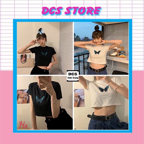 Áo Croptop Họa Tiết Bướm Thêu Chất Liệu Bozip Tàu Hot Trend