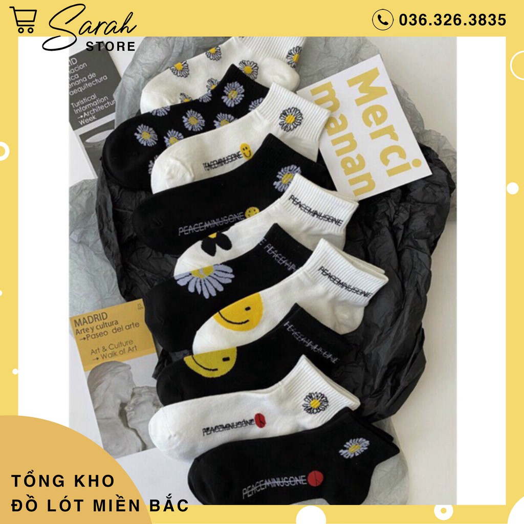 Set 10 Đôi Tất Hoa Cúc Hot Trend ( Đen và Trắng )