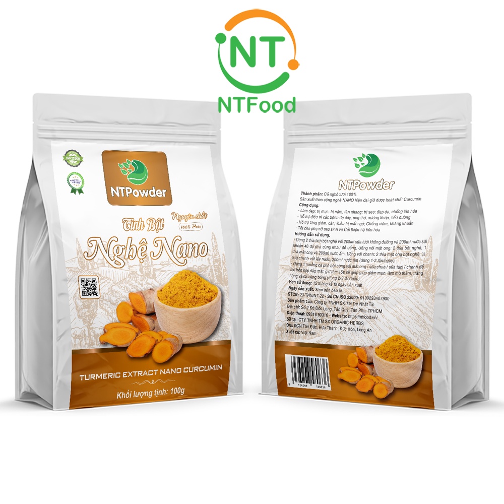 Tinh Bột Nghệ Nano sấy lạnh nguyên chất NTPowder hộp 500gr / túi 100gr - Nhất Tín Food