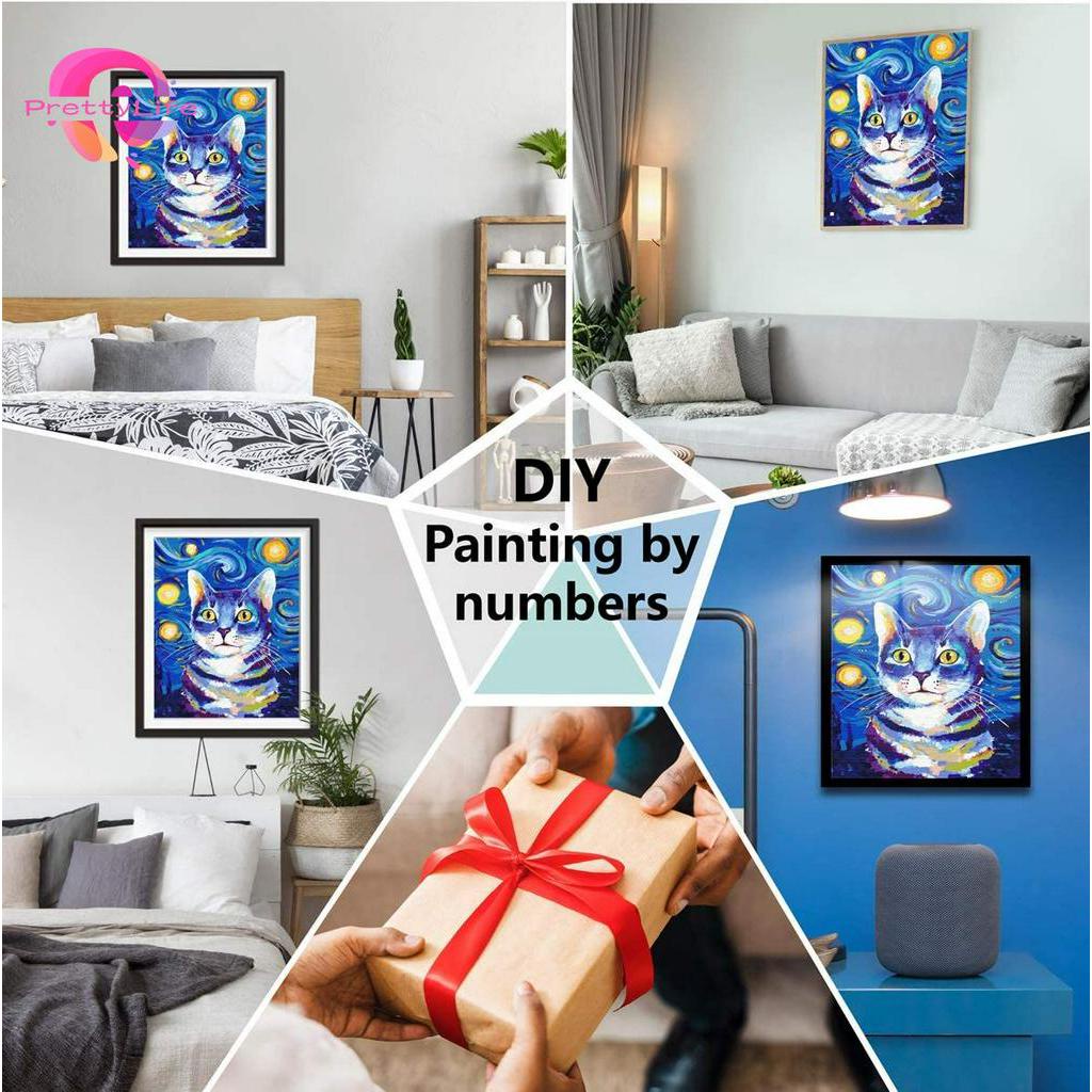 Bộ Tranh Đính Đá 5D Tự Làm Họa Tiết Mèo Và Bầu Trời Sao 30x 40cm Cho Người Mới Bắt Đầu