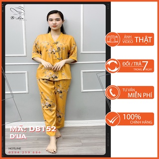 Bộ Pijama mặc nhà D'lia tay lỡ nền vàng họa tiết hoa nhí - DB152