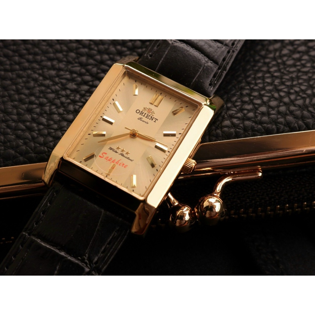Đồng Hồ Cặp Đôi Nam Nữ Orient Dây Da Mặt Chữ Nhật , Kính sapphire