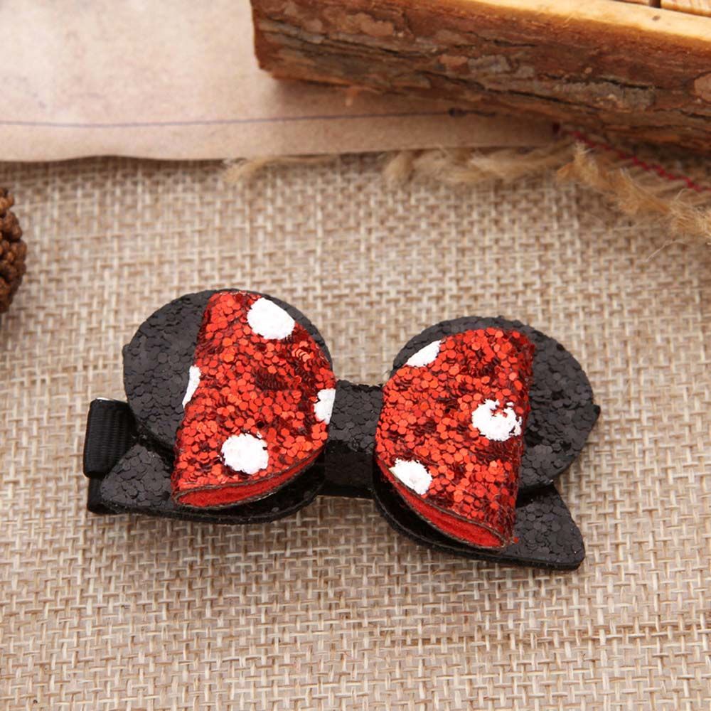 Băng đô cài tóc hình tai chuột Mickey họa tiết chấm bi phối nơ phong cách giáng sinh Hàn Quốc dành cho bé