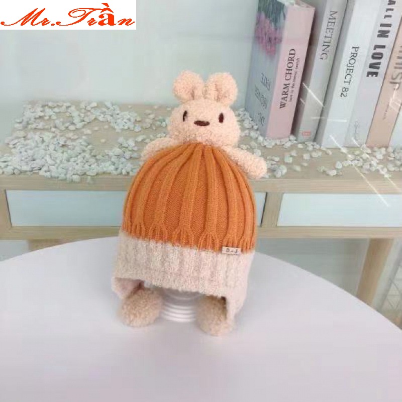 Mũ len nón len dệt kim bảo vệ tai cho bé trai bé gái từ 6 tháng đến 3 tuổi Mã Mũ hình thỏ