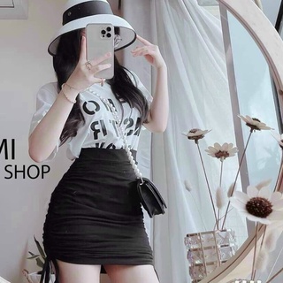 Set đầm rút dây áo in Demo kèm chân váy rút dây cực xinh