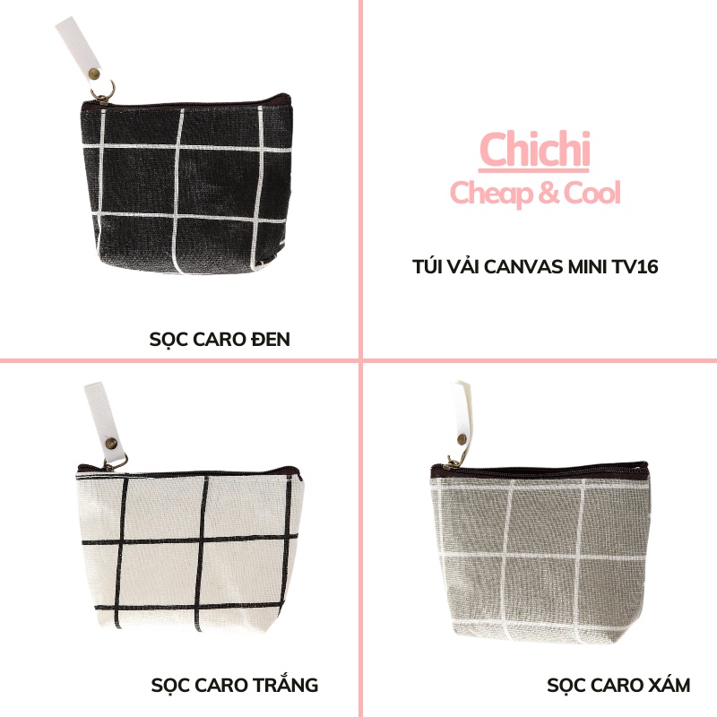 Túi ví nữ vải canvas nhỏ mini cầm tay đựng đồ dễ thương phong cách hàn quốc ChiChi TV16