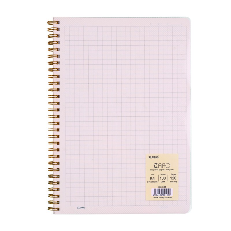 Vở Caro mm lò xo kép bìa nhựa 2 mặt KLONG B5 120 trang 100/76; MS: 584