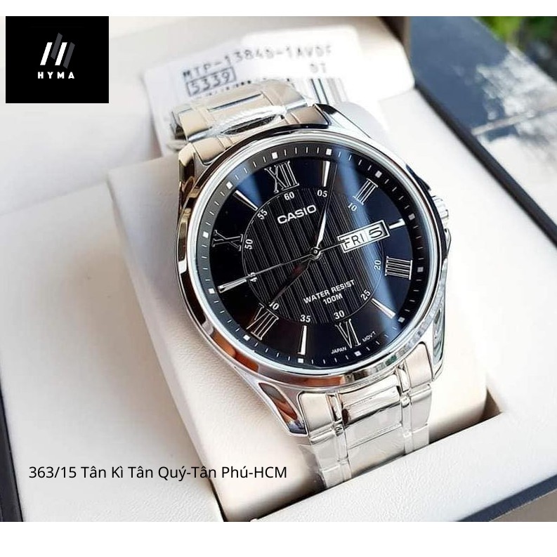 Đồng hồ nam dây thép mặt đen chính hãng Casio MTP 1384D-1AV Chống nước 100 mét - Size 41mm Bảo hành 1 năm Hyma watch