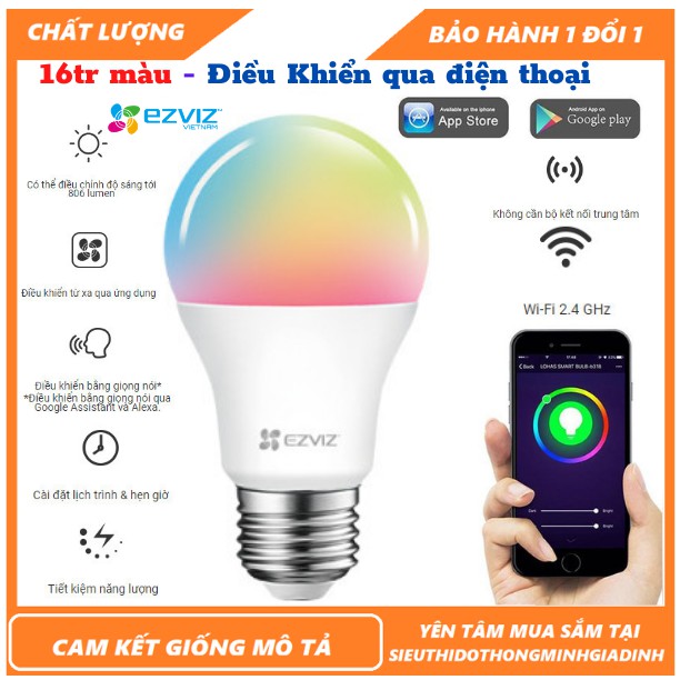 Bóng Đèn Wifi - Bóng Đèn Thông Minh LB1 Ezviz - Điều Khiển Qua App Ezviz - Cài Đặt Dễ Dàng - Hàng Hãng [BH 2 Năm]