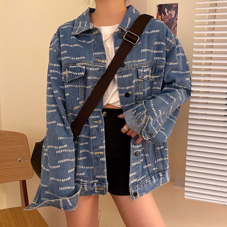 Áo Khoác Denim In Chữ Thiết Kế Mới Thời Trang Mùa Xuân Hè Theo Phong Cách Hàn Quốc Dành Cho Nữ 2021