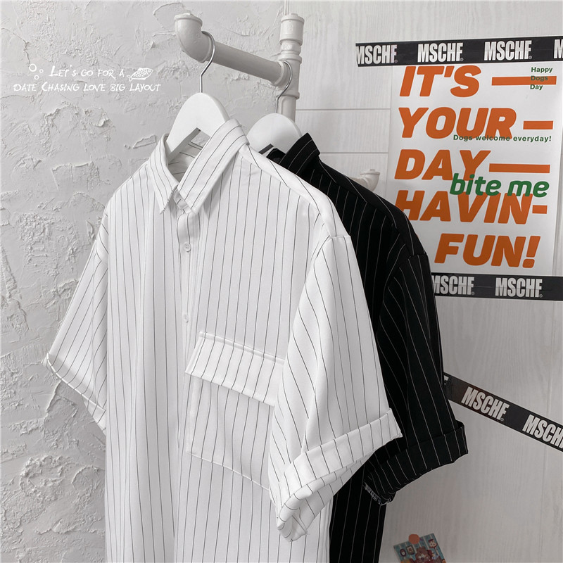 Áo sơ mi tay ngắn dáng rộng họa tiết kẻ sọc thời trang mùa hè cho unisex size M-3XL