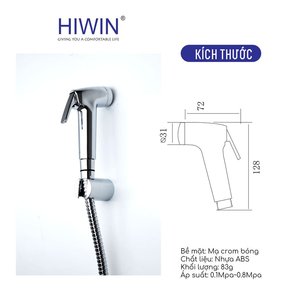 Vòi xịt vệ sinh đa năng nhựa ABS mạ crom cao cấp Hiwin PJF-401