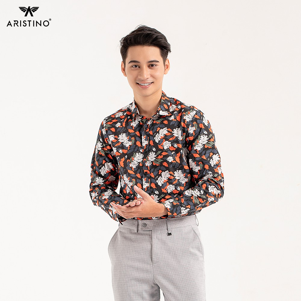 Áo sơ mi nam dài tay ARISTINO họa tiết hoa hồng thời thượng, chất cotton cao cấp thoáng mát, mềm mịn  - ALSM2009