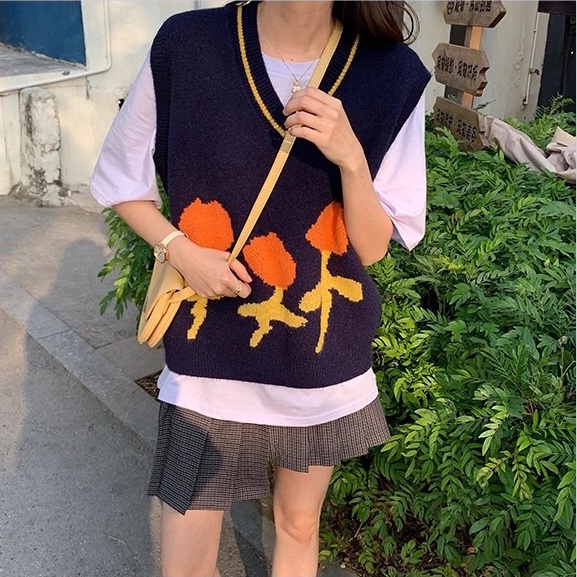 (MỚI) Áo len không tay cổ chữ V form rộng theo phong cách retro Hàn Quốc