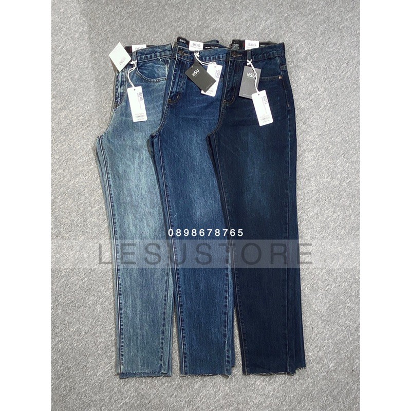 ẢNH TỰ CHỤP Quần Momjeans trơn lưng cao lai cắt