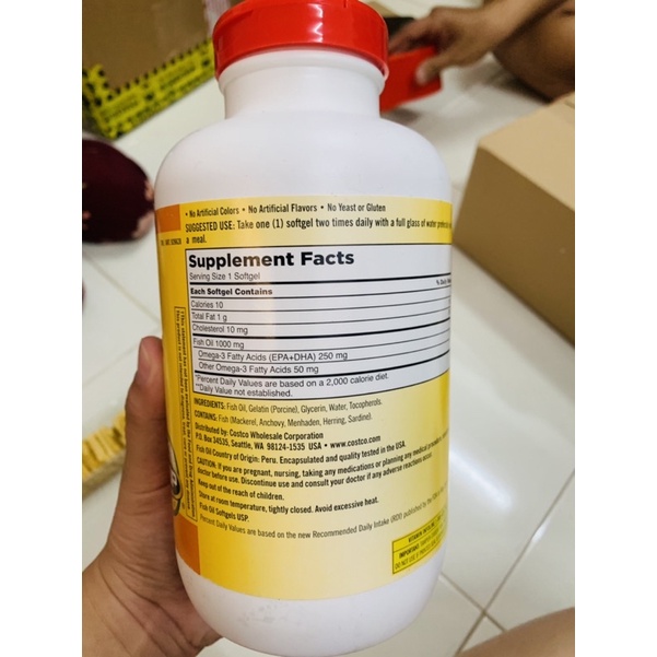 Thực phẩm bảo vệ sức khỏe dầu cá Kirkland Fish Oil 1000mg - Mỹ hộp 400 Viên | Thế Giới Skin Care