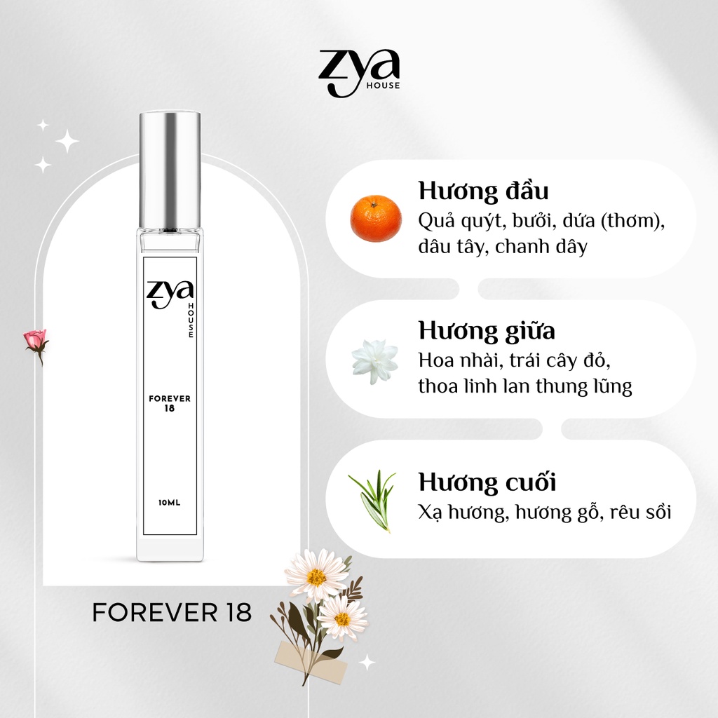 Tinh dầu nước hoa Nữ Zya Forever 18 Hương Trái Cây, Kẹo Ngọt Mát, Lưu Hương Trên 6 Tiếng - Dung Tích 10ml Dạng Xịt