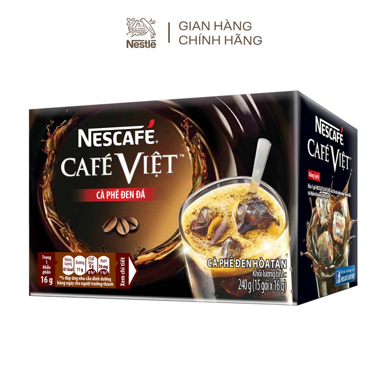 [Tặng ly nhựa Nescafe] Cà phê hòa tan Nescafé café Việt cà phê đen đá (Hộp 15 gói x 16 g)
