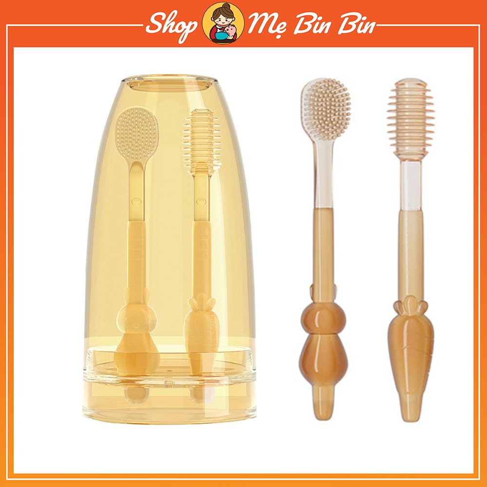 Bộ bàn chải rơ lưỡi silicon kèm cốc đựng cho bé sơ sinh