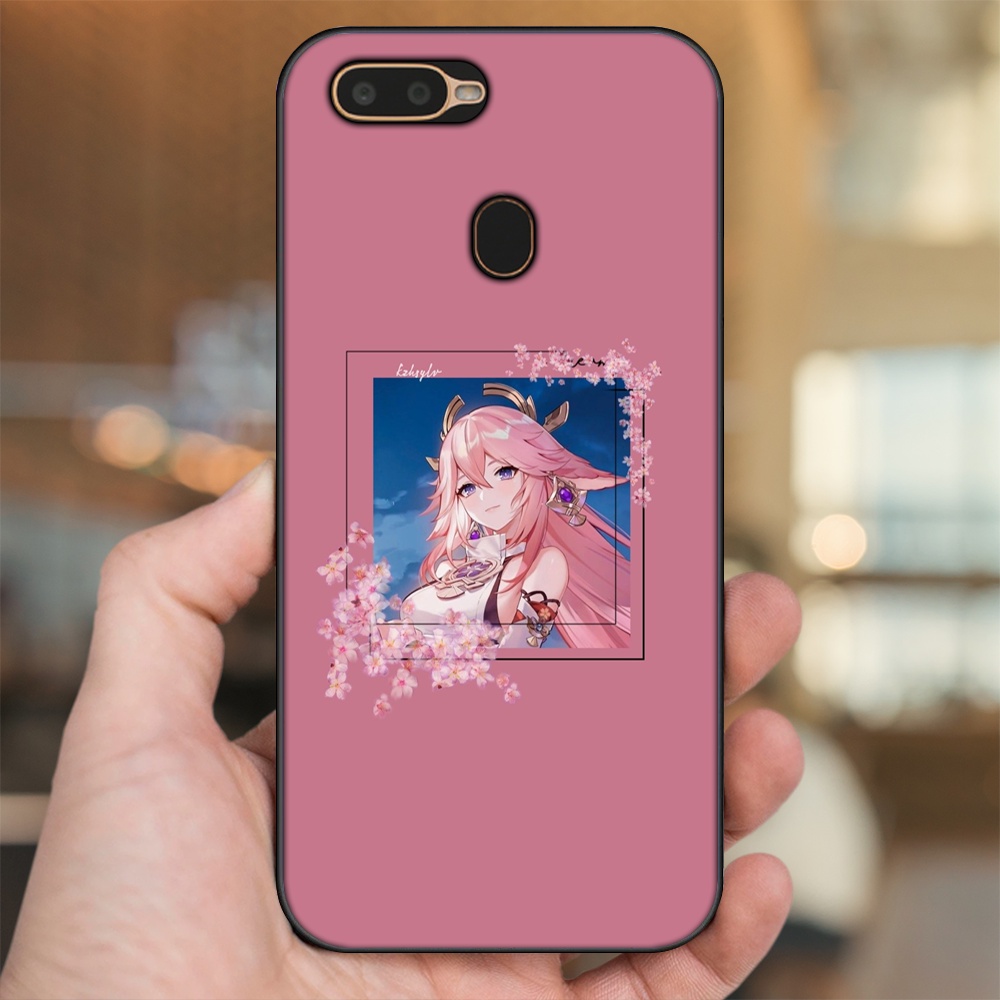 Ốp lưng Oppo A5S, A7, A12, F9 viền đen in hình Yae Miko Genshin Impact