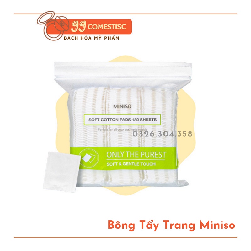 Bông Tẩy Trang Miniso Nhật Bản [CHÍNH HÃNG] (180 miếng)_Bông Tẩy Trang Mềm Mại_An Toàn Tuyệt Đối