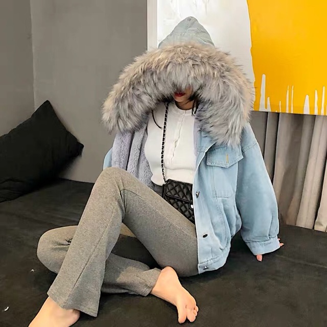 Khoác bò mũ lông