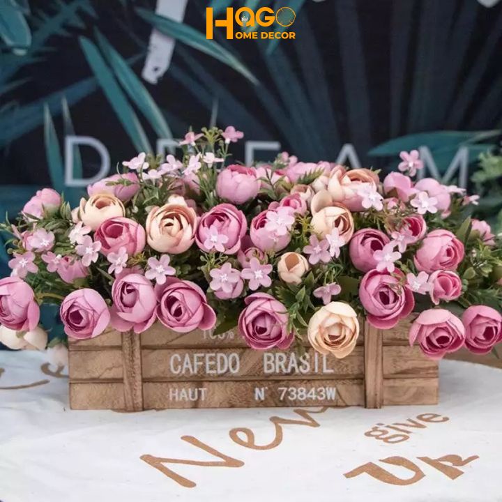 Hoa lụa, Giỏ hoa Gỗ  Cafe in cắm sẵn  nhiều mẫu hoa độc đáo, mới lạ