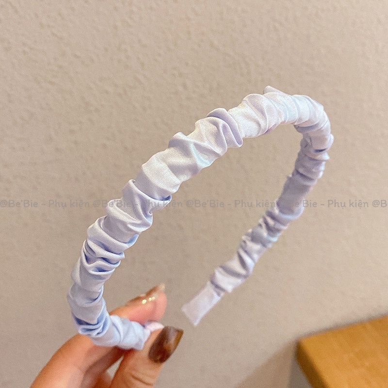 Cài tóc lụa satin nhún màu pastel gọng bé BeBie - BP346