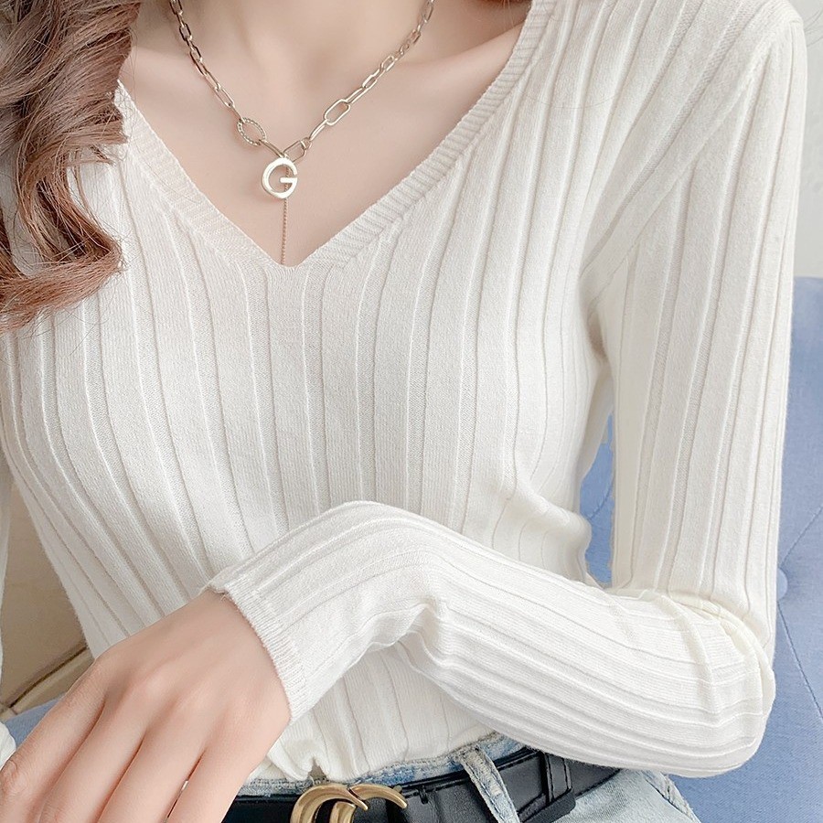 Áo len nữ cổ chữ V dài tay kiểu dáng Hàn Quốc mới nhất
