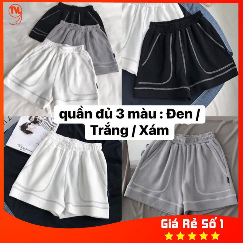 Quần short nữ may chỉ nổi TVL1999, Quần đùi nữ da cá cạp chun ống rộng chất cotton thoáng mát thoải mái cho người mặc ་