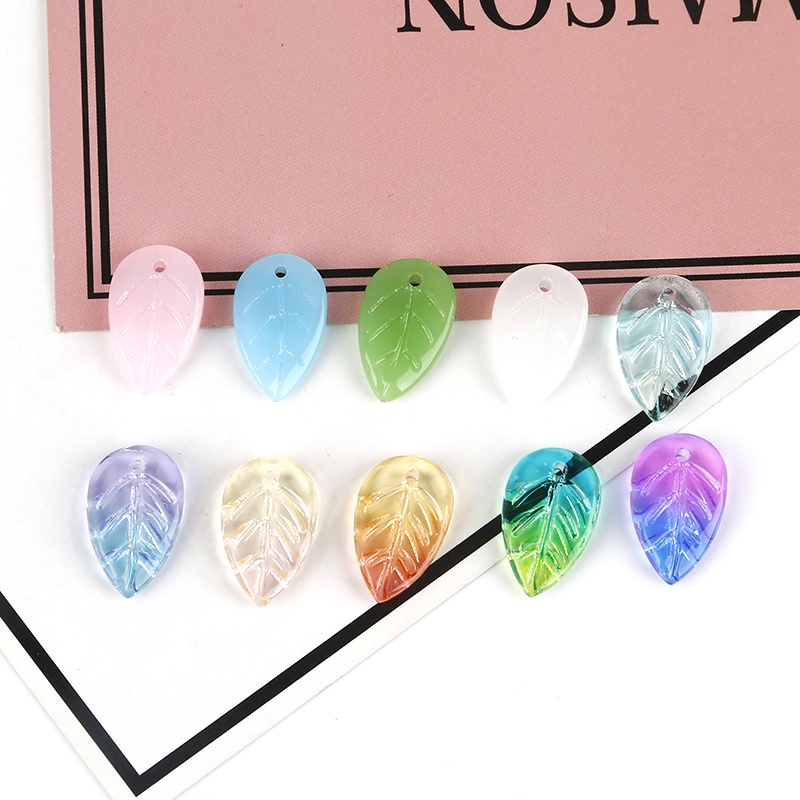 Hạt Thủy Tinh Hình Chiếc Lá Bốn Mùa Có Lỗ Nhiều Màu Sắc Dùng Làm Trang Sức Thủ Công