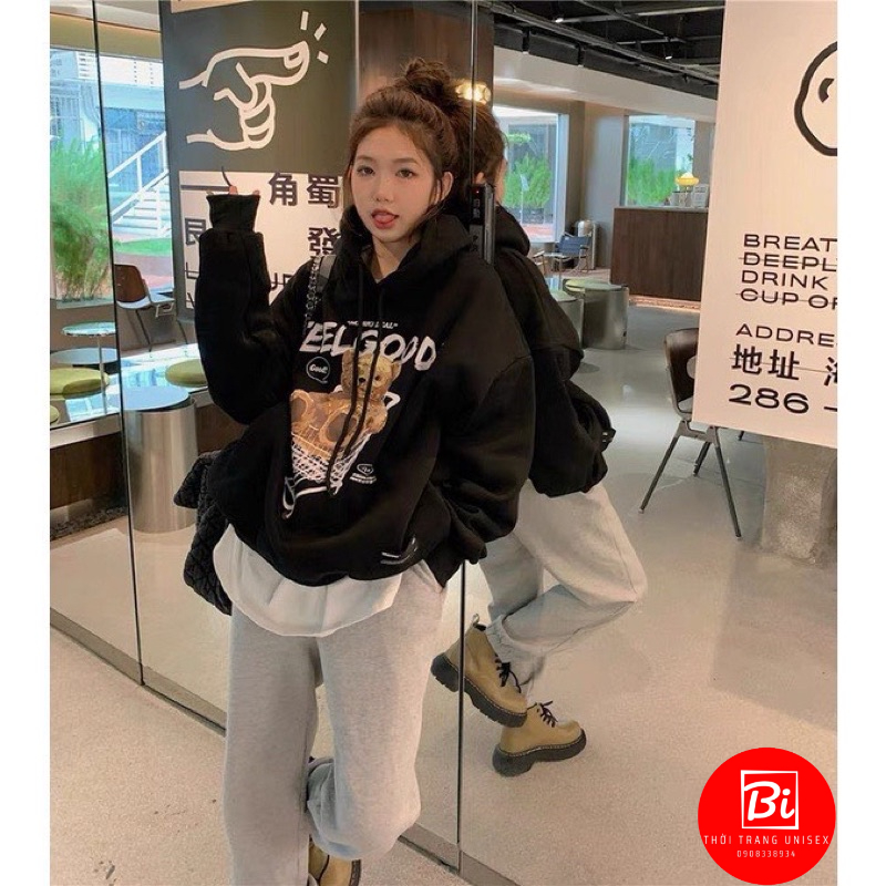 AK21_Áo Khoác Bomber Nỉ FEELGOOD in Hình Gấu_ ay Cánh Dơi Phồng Phom Rộng_Chất Nỉ Bông Ngoại Nhập Không Xù Lông