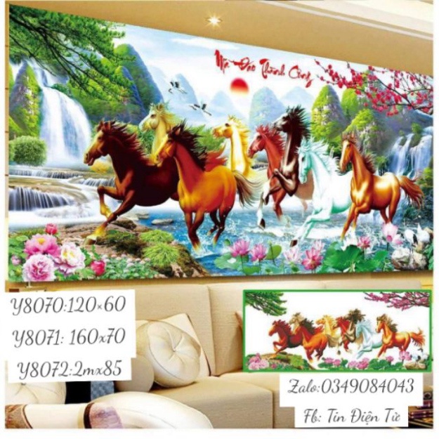 Tranh đính đá mã đáo thành công Kt:200x85cm,160x70cm. Tranh gắn đá chưa gắn.
