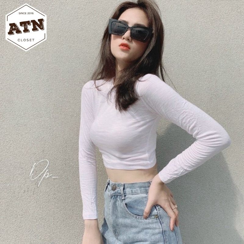 Áo thun tay dài croptop hở lưng đan dây