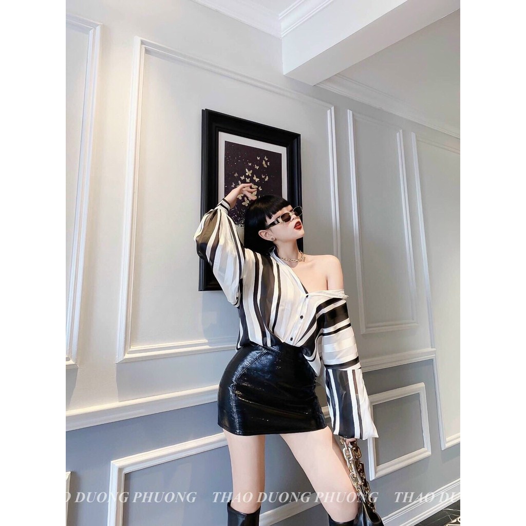 Áo sơ mi lụa kẻ sang chảnh