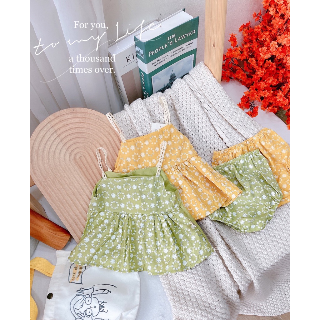 Bộ Áo Hai Dây Quần Bí Quảng Châu Cho Bé Gái 5-16kg - Thời Trang Hàn Quốc