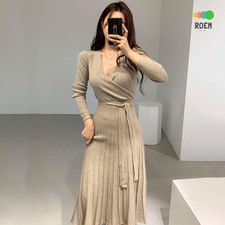 Đầm Len Tay Dài Cổ Chữ V Thời Trang Dành Cho Nữ