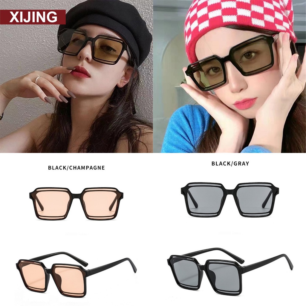 【COD】Kính Mát Gọng Vuông Phong Cách Retro Thời Trang Cho Nữ