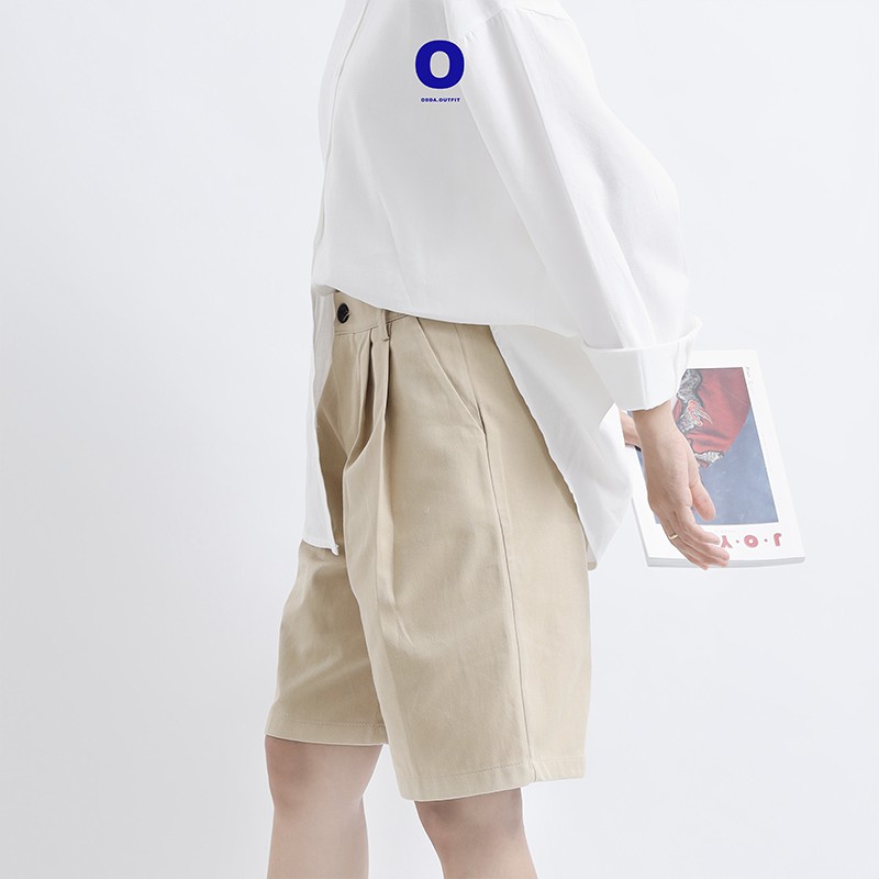 ODDA OUTFIT / Quần kaki ngắn phong cách Nhật Bản năng động, Quần Kaki màu Be.