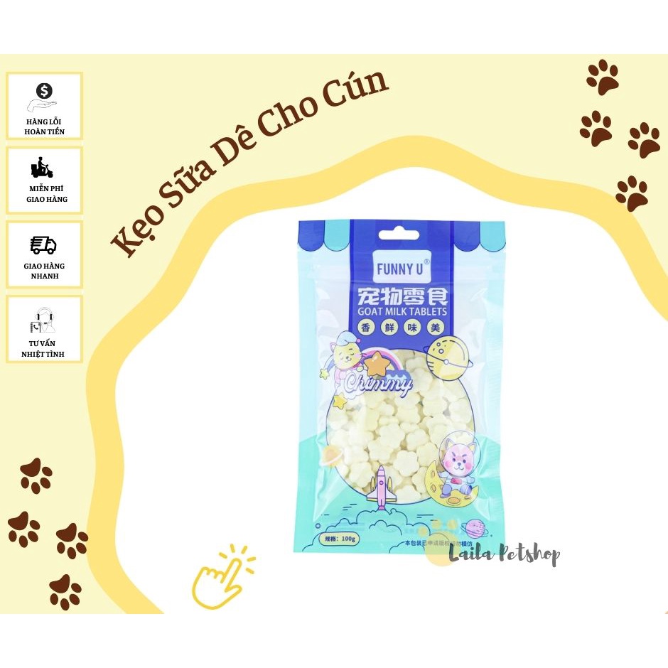 KẸO SỮA DÊ CANXI CHO CÚN (hợp mọi lứa tuổi) -GÓI 100 viên -LAILA PETSHOP