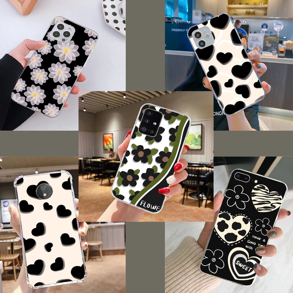 Ốp Điện Thoại TPU Dẻo Màu Đen Họa Tiết Hoa Xinh Xắn Cho iPhone 8 5 6S XR 7 5S 11 6 Max SE Pro Plus WF-115