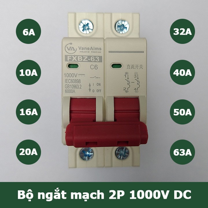 Bộ ngắt mạch năng lượng mặt trời mini DC 1000V 25A/40A/63A chuyên dụng, át 1 chiều, áp tô mát 1 chiều, cầu dao điện