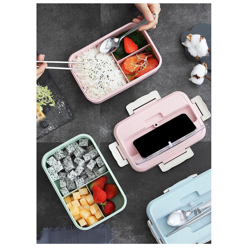 [ FREESHIP ] Hộp đưng cơm lúa mạch 3 ngăn kèm đũa thìa cao cấp 1000ml | BigBuy360 - bigbuy360.vn