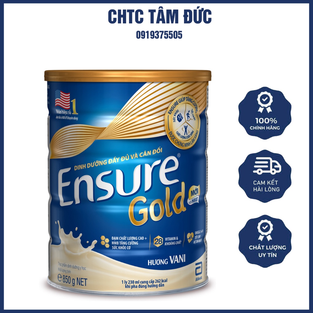 Lon Sữa Ensure Gold 850g hương Vani Abott.Giúp đáp ứng nhu cầu dinh dưỡng cho người lớn tuổi, hỗ trợ tăng cường sức khỏe
