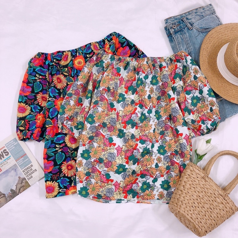 Áo Kiểu Trễ Vai Hoa Chất Mát Tiện Dụng Dễ Thương Jancaroshop