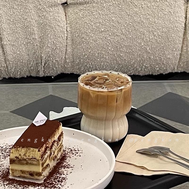 Cốc Thủy Tinh Uống Cà Phê Chịu Nhiệt Cao Họa Tiết Kẻ Sọc Phong Cách Retro Mỹ