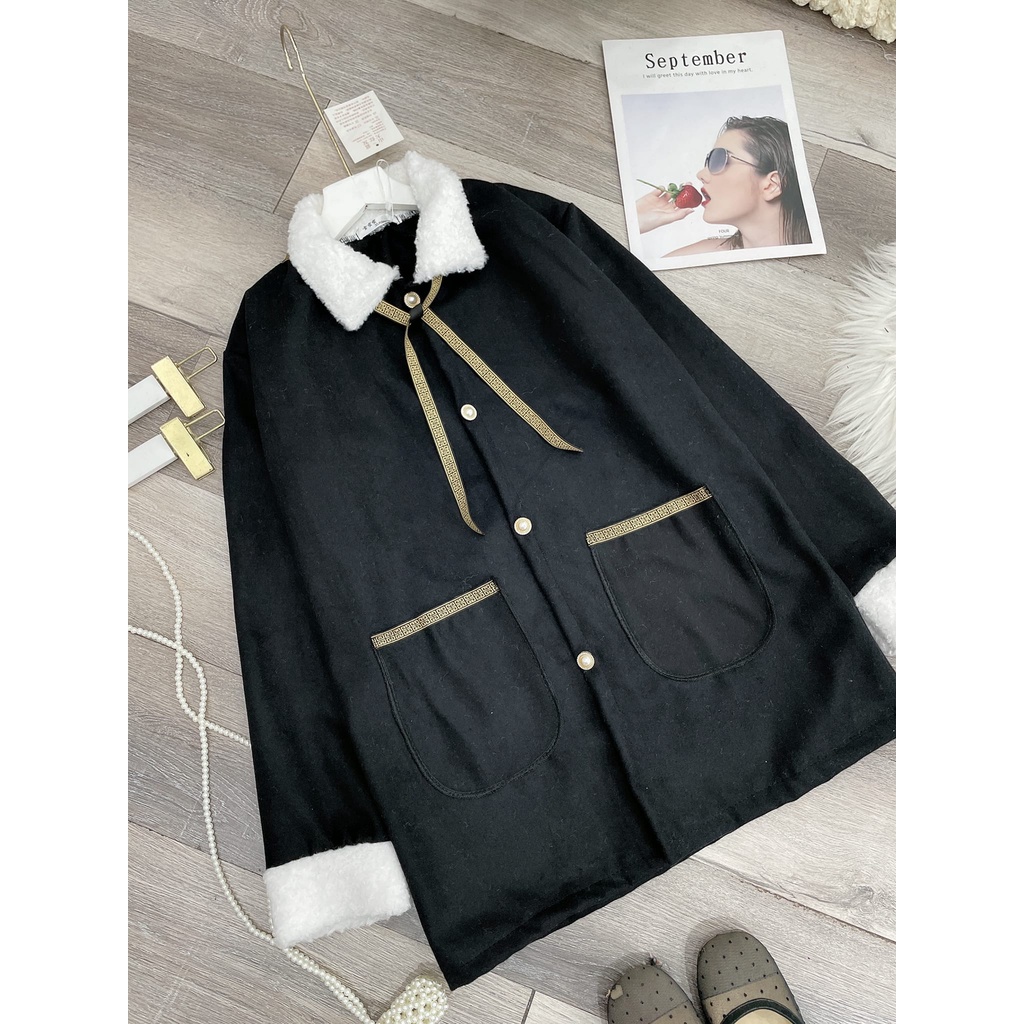 Áo khoác dạ cổ lông | BigBuy360 - bigbuy360.vn