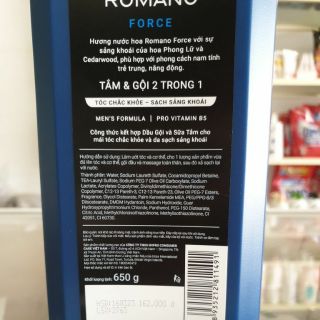 Tắm & Gội Romano Force 2 in 1 650g.